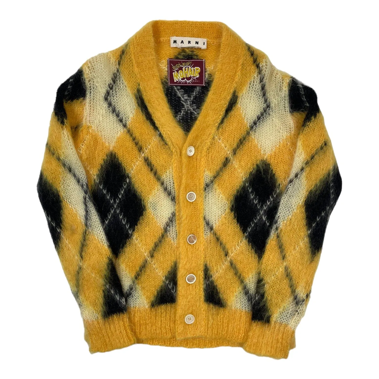 Marni Argyle Mohair Cardigan Sweater Yellow Pre-Owned