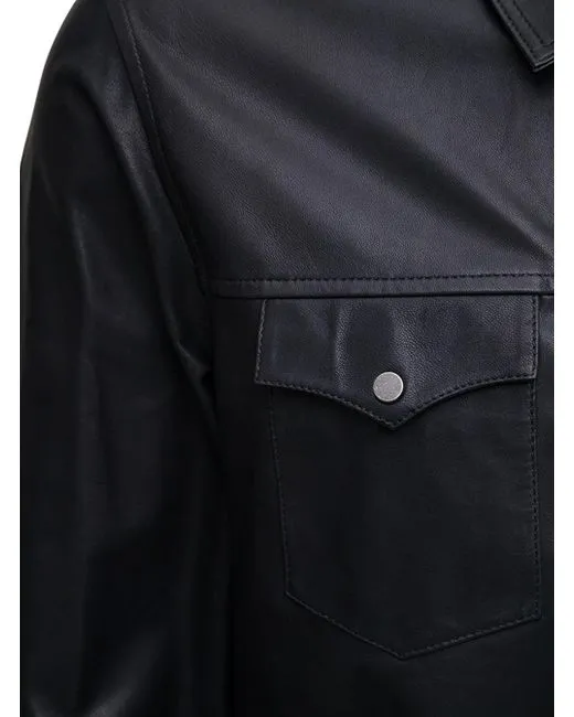 Men's Black Classic Leather Shirt - Jeans Style