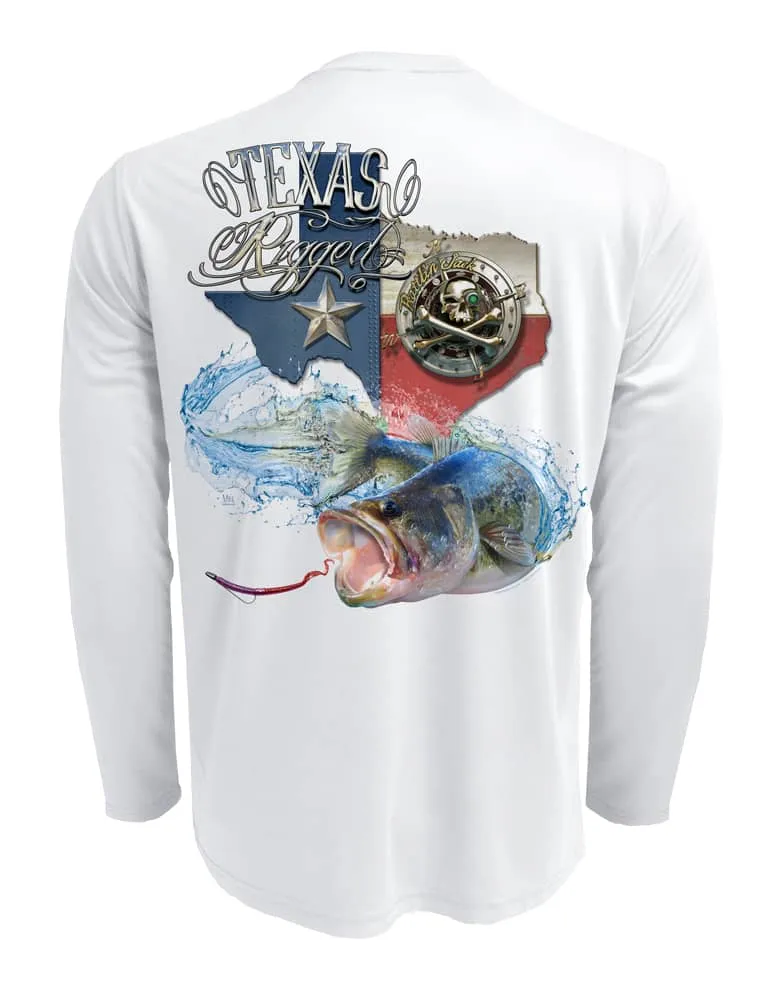 Men's Texas Rigged Bass UV Fishing Shirt by Rattlin Jack | Long Sleeve | UPF 50 Sun Protection | Performance Polyester Rash Guard |