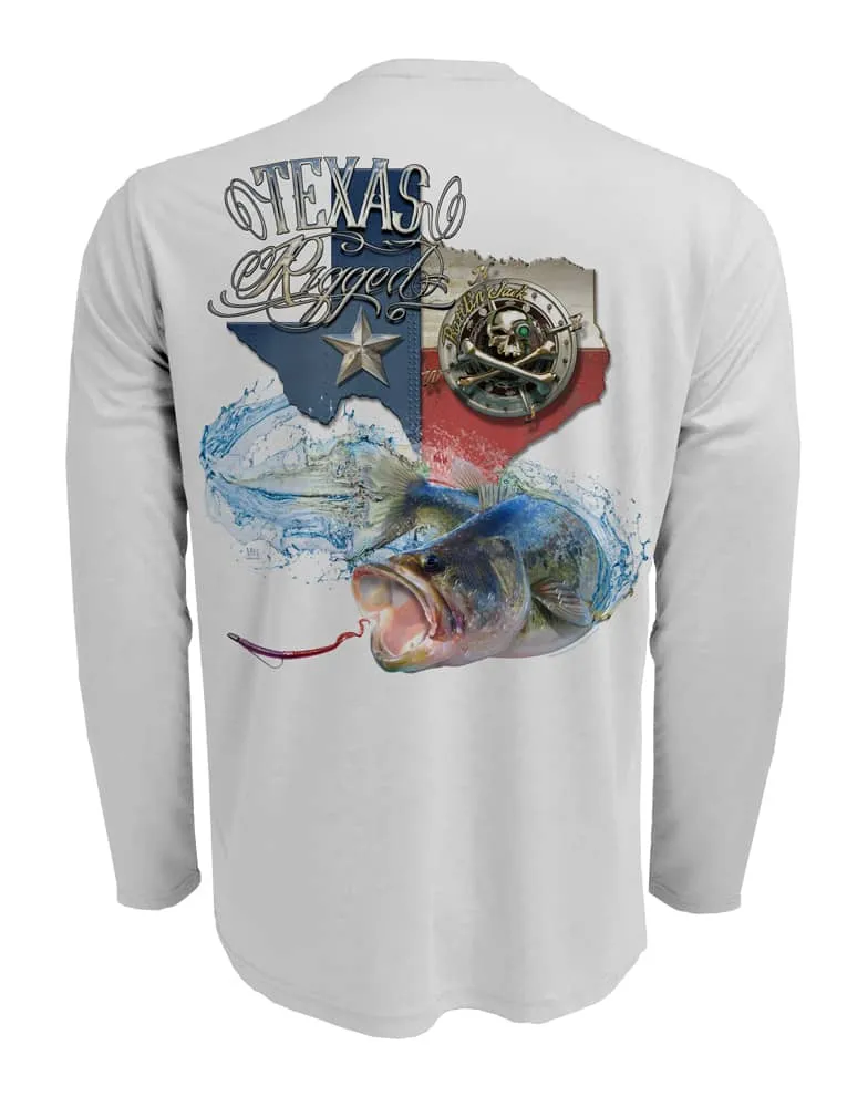 Men's Texas Rigged Bass UV Fishing Shirt by Rattlin Jack | Long Sleeve | UPF 50 Sun Protection | Performance Polyester Rash Guard |