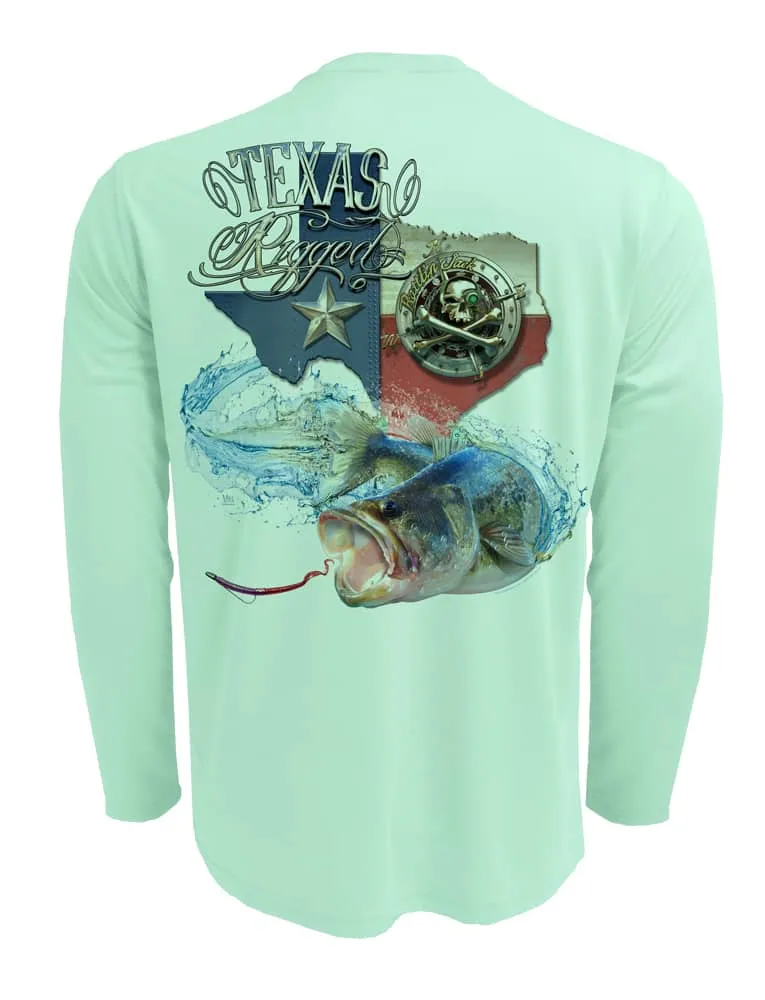 Men's Texas Rigged Bass UV Fishing Shirt by Rattlin Jack | Long Sleeve | UPF 50 Sun Protection | Performance Polyester Rash Guard |