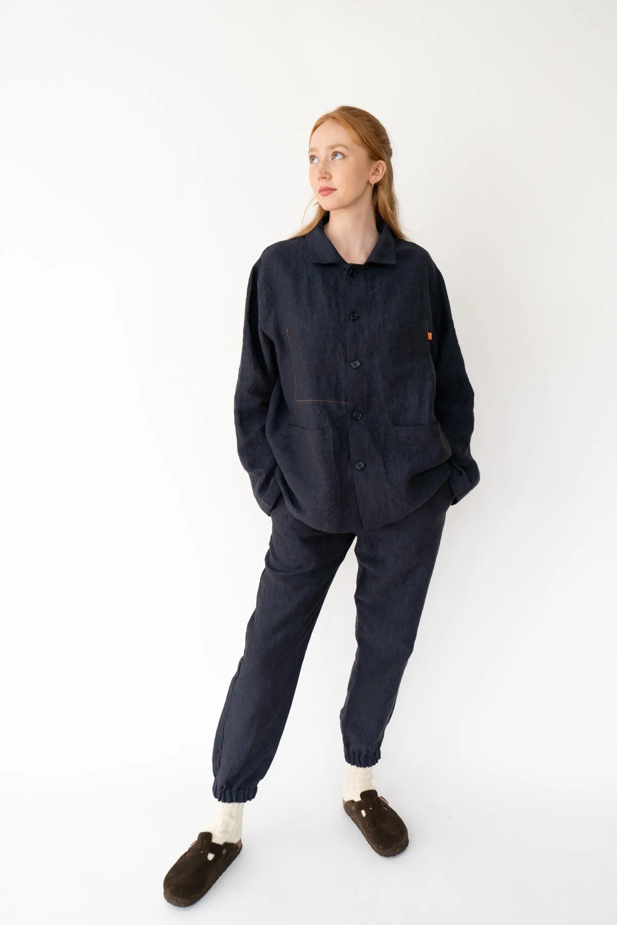 Navy Blue Irish Linen Cuff Trouser