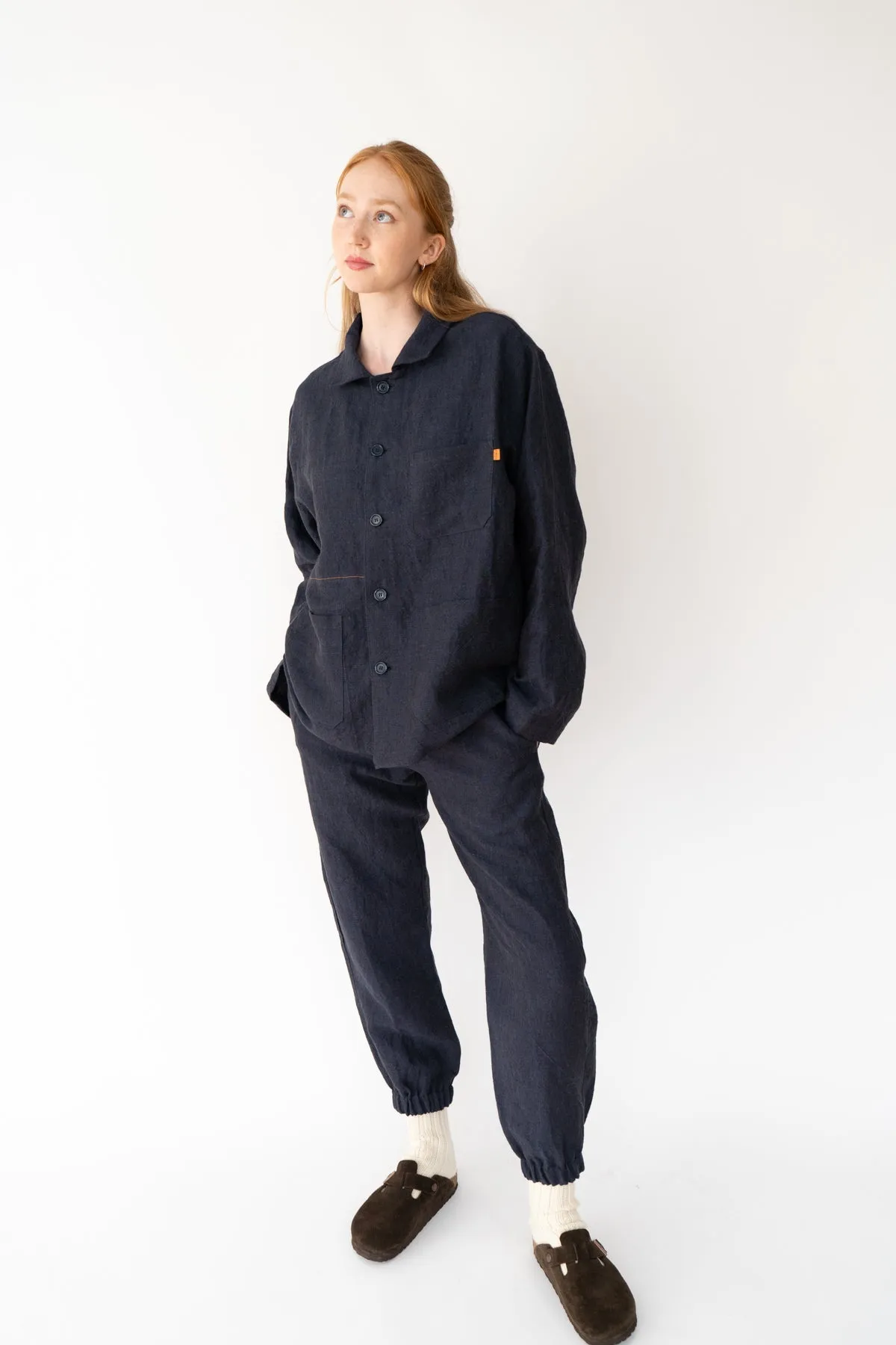 Navy Blue Irish Linen Cuff Trouser