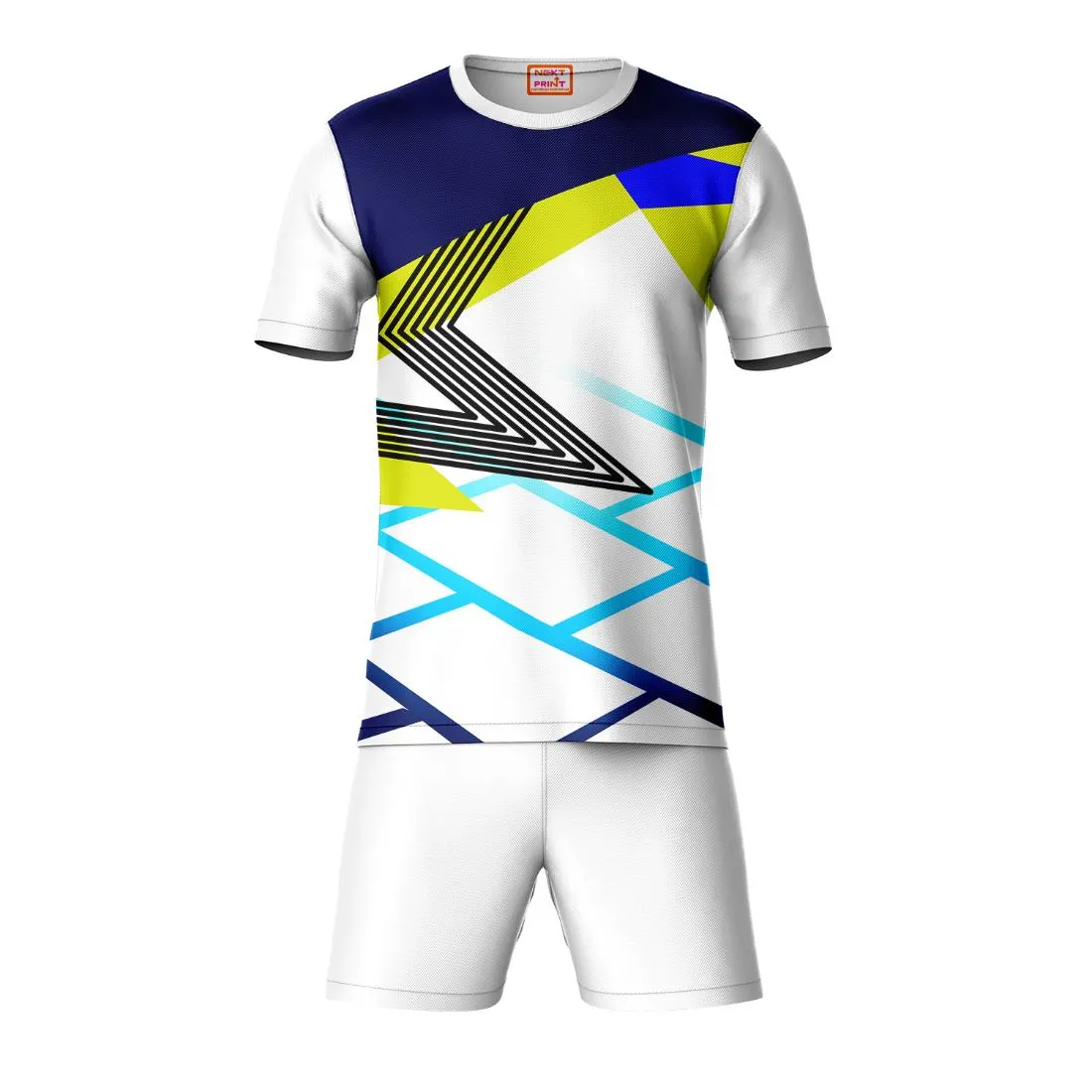 Next Print Round neck jersey white with shorts NPTS101