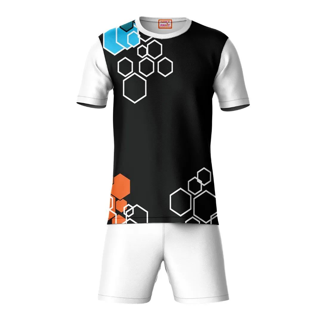 Next Print Round neck jersey white with shorts NPTS10