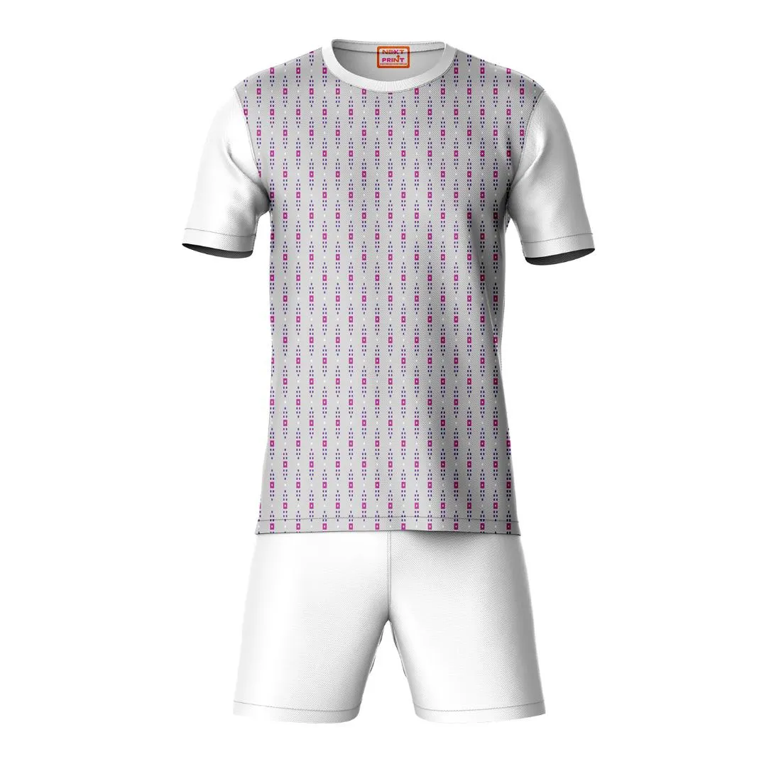 Next Print Round neck jersey white with shorts NPTS110