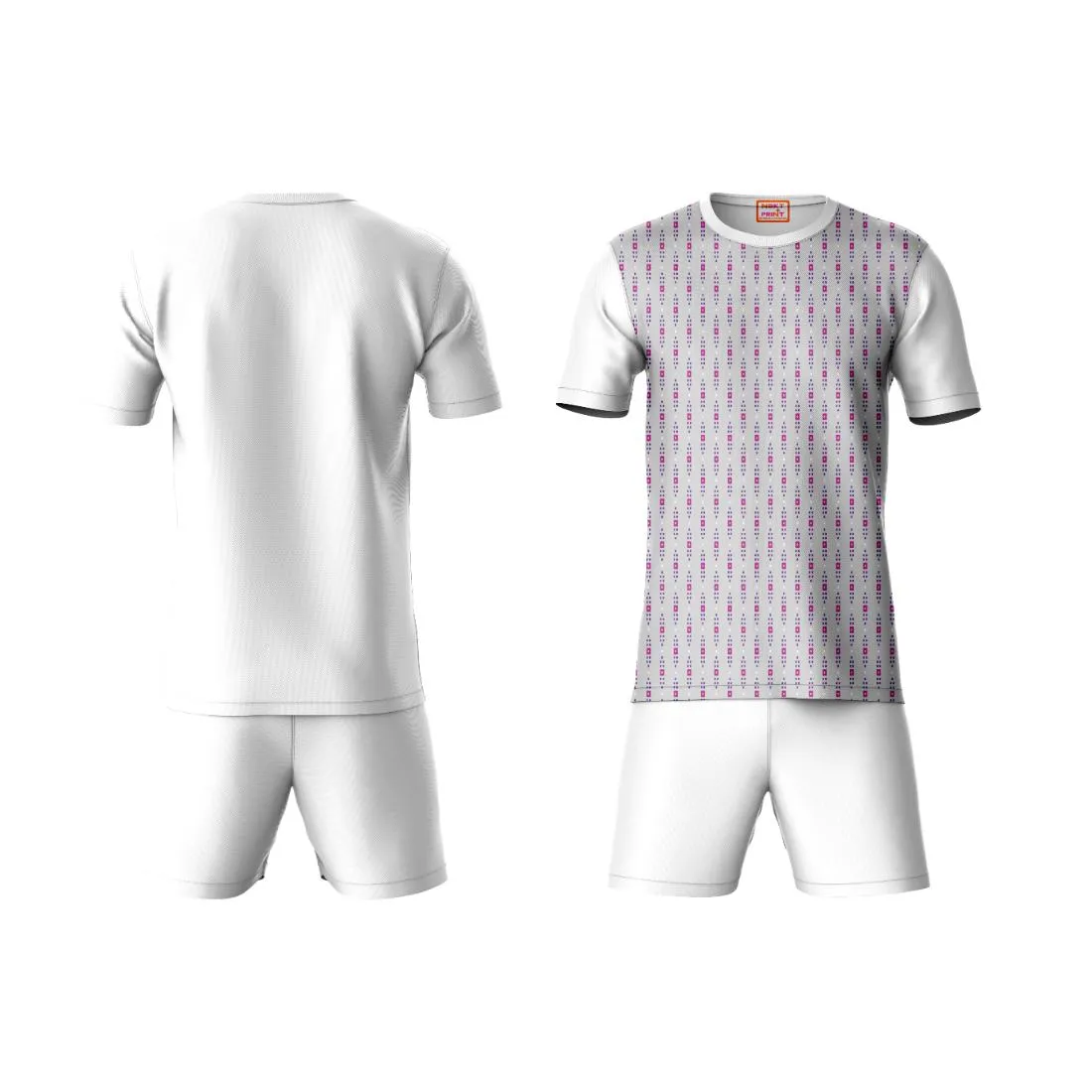 Next Print Round neck jersey white with shorts NPTS110