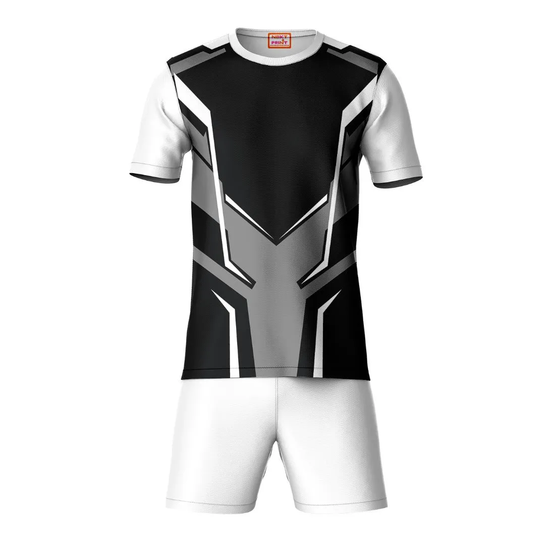 Next Print Round neck jersey white with shorts NPTS174