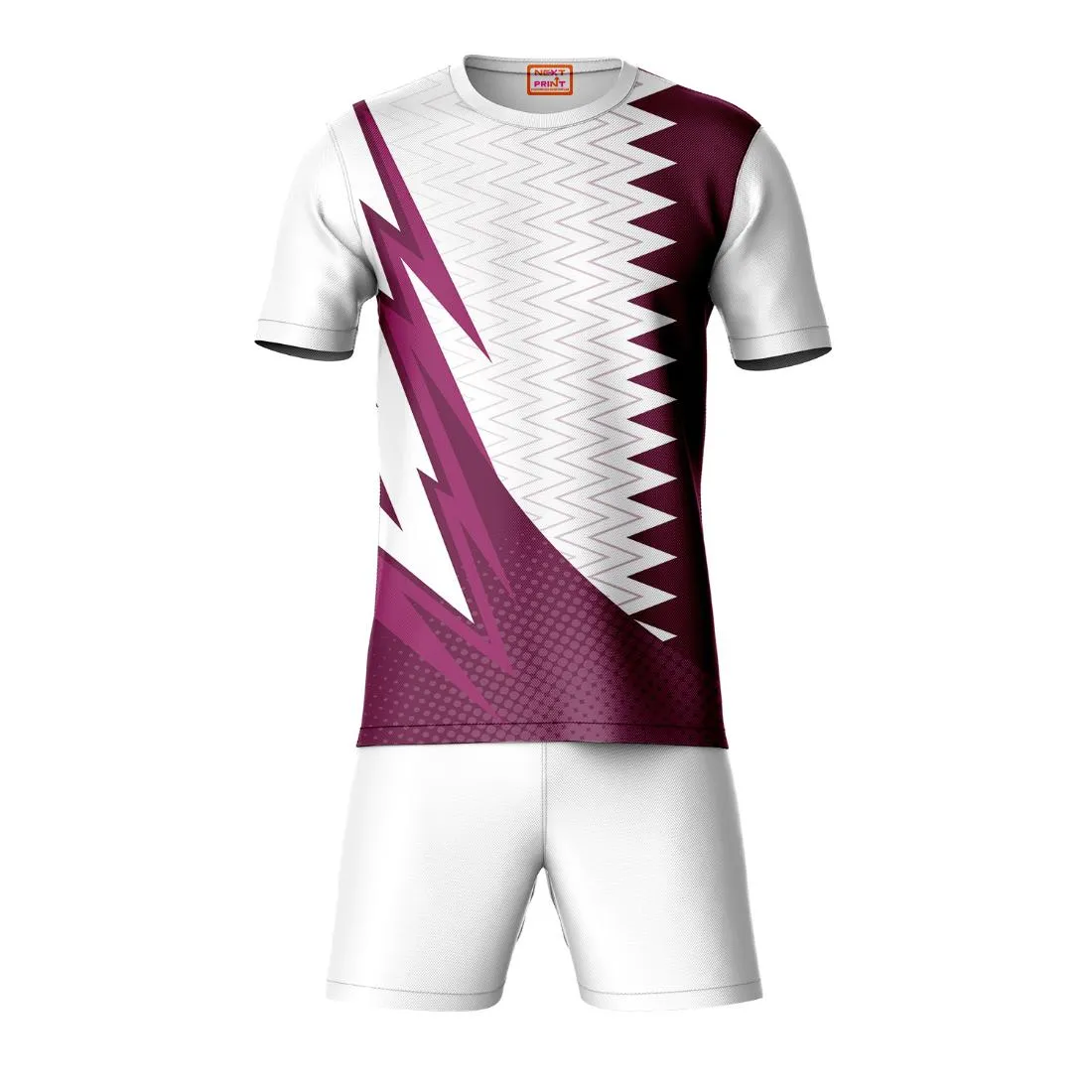 Next Print Round neck jersey white with shorts NPTS60