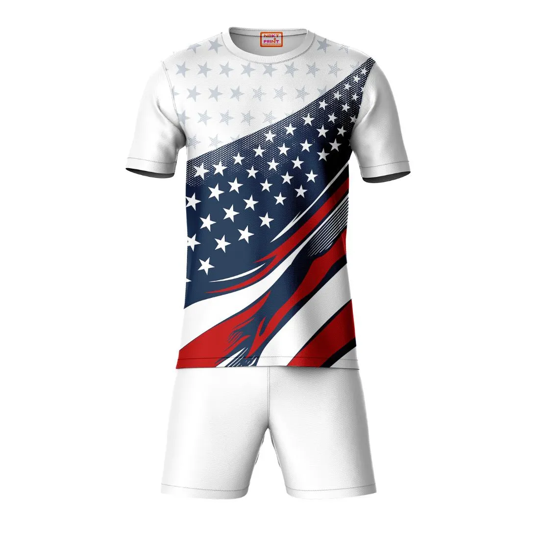 Next Print Round neck jersey white with shorts NPTS93