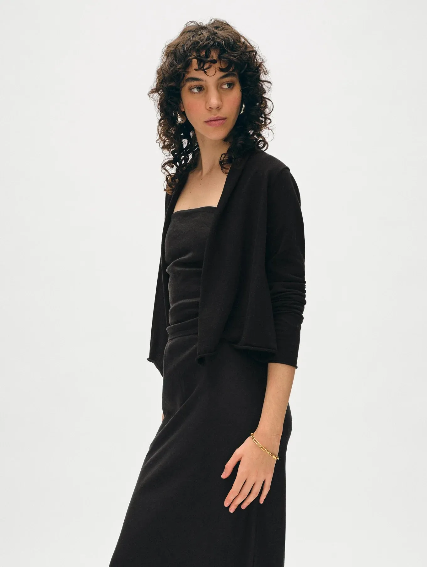 Organic Cotton Cropped Trapeze Cardigan - Black