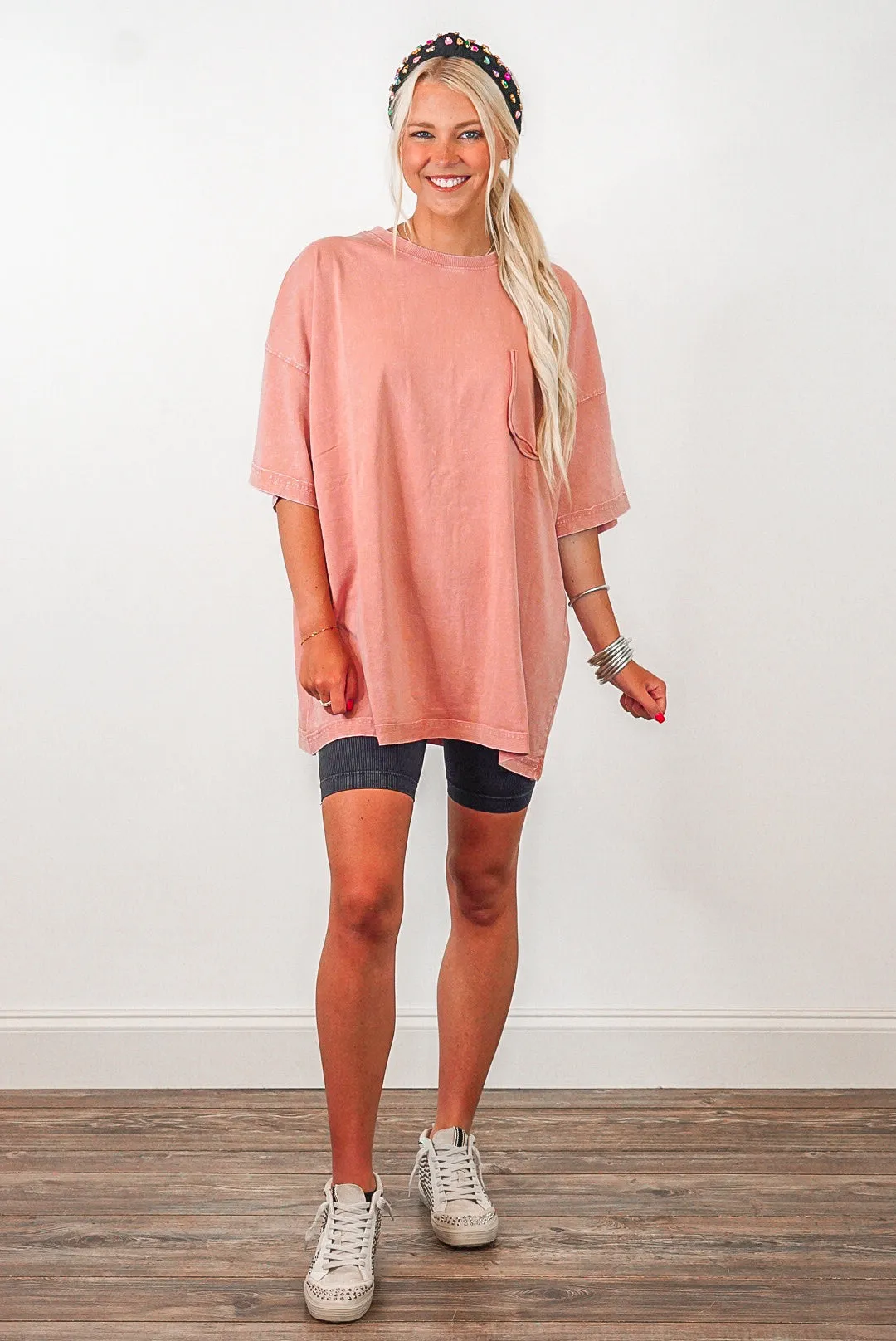 Perfectly Oversized Washed Coral Top