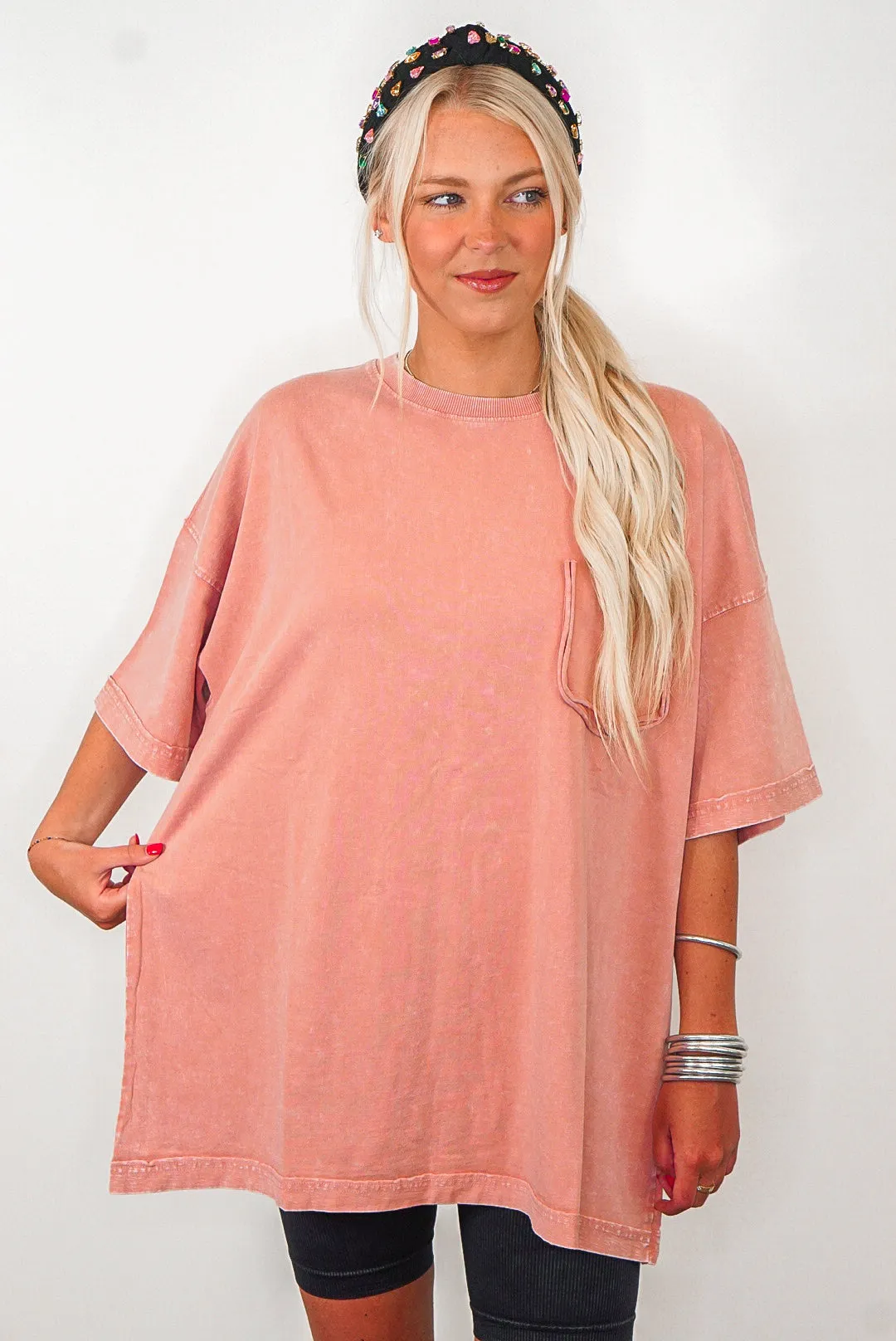 Perfectly Oversized Washed Coral Top