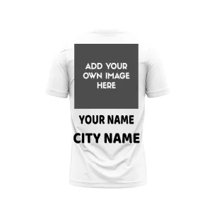 Plain Round neck White Tshirt With Your Own Photo ,Name and City Name Printed.