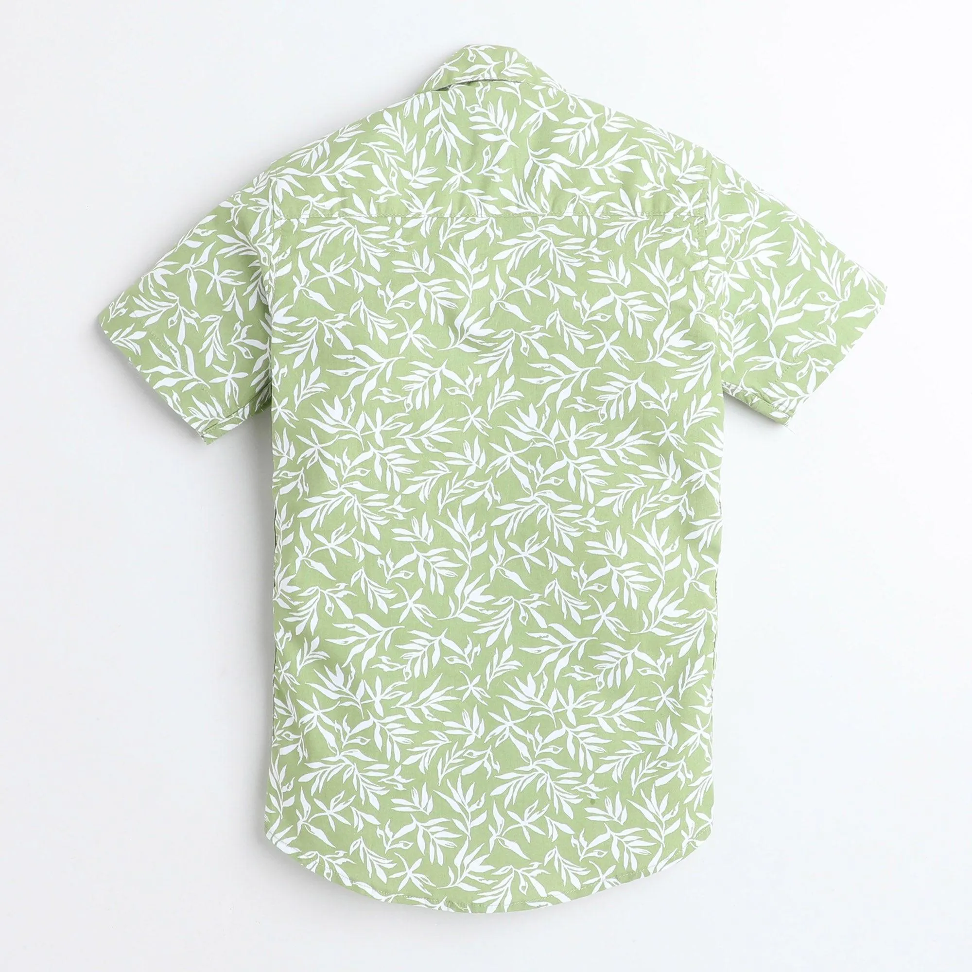 Polka Tots Cotton Half Sleeves Floral Printed Tennis Collar Shirt - Green