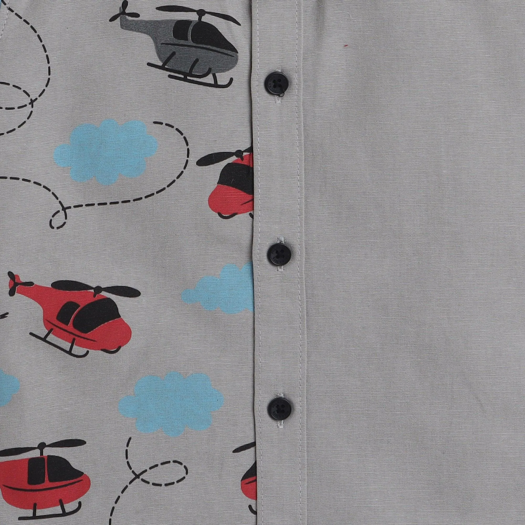 Polka Tots Cotton Regular Fit Half Printed Helicopter Sky Theme Shirt - Grey