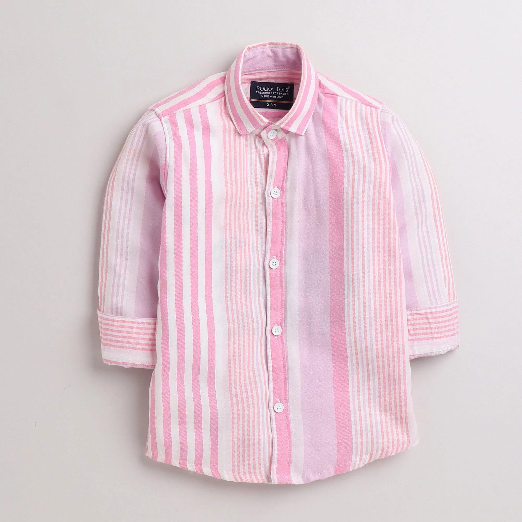 Polka Tots Full Sleeve Shirt With Attached Tshirt Family Favourite Print - Pink