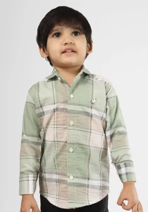 Polka Tots Full Sleeves Checks print Shirt - Green