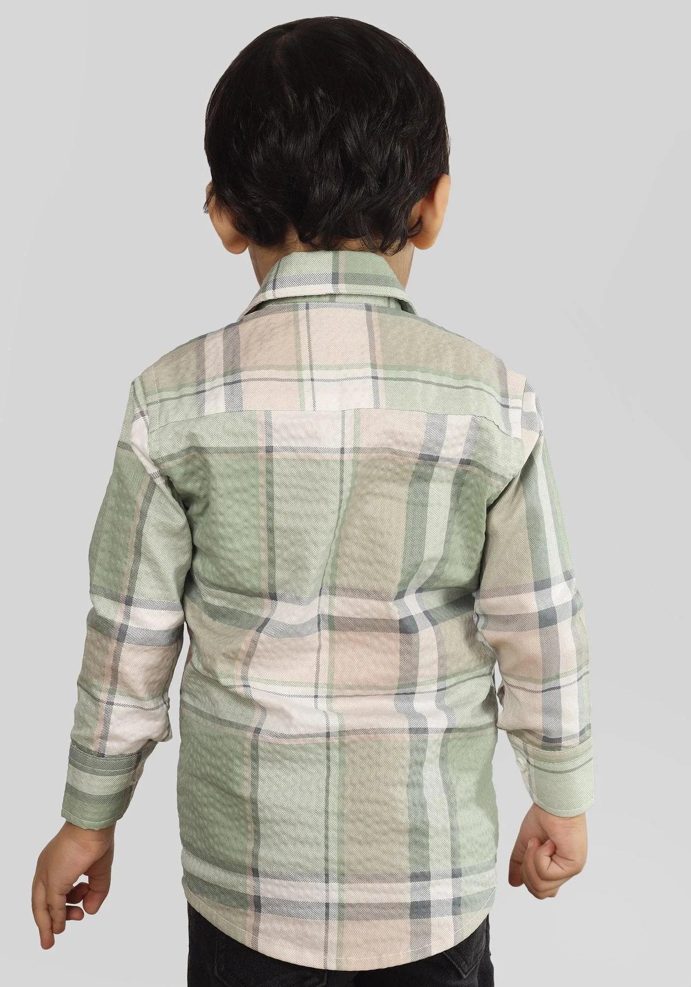 Polka Tots Full Sleeves Checks print Shirt - Green