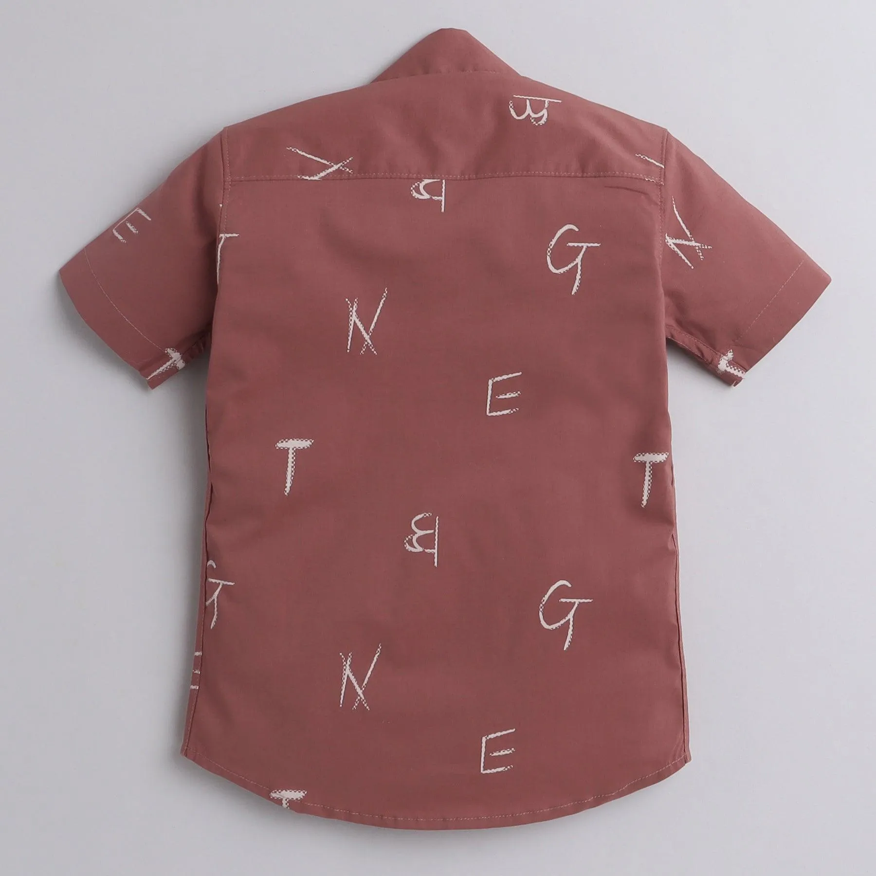 Polka Tots Half Sleeve Shirt Tennis Collar Alphabet Print - Brown