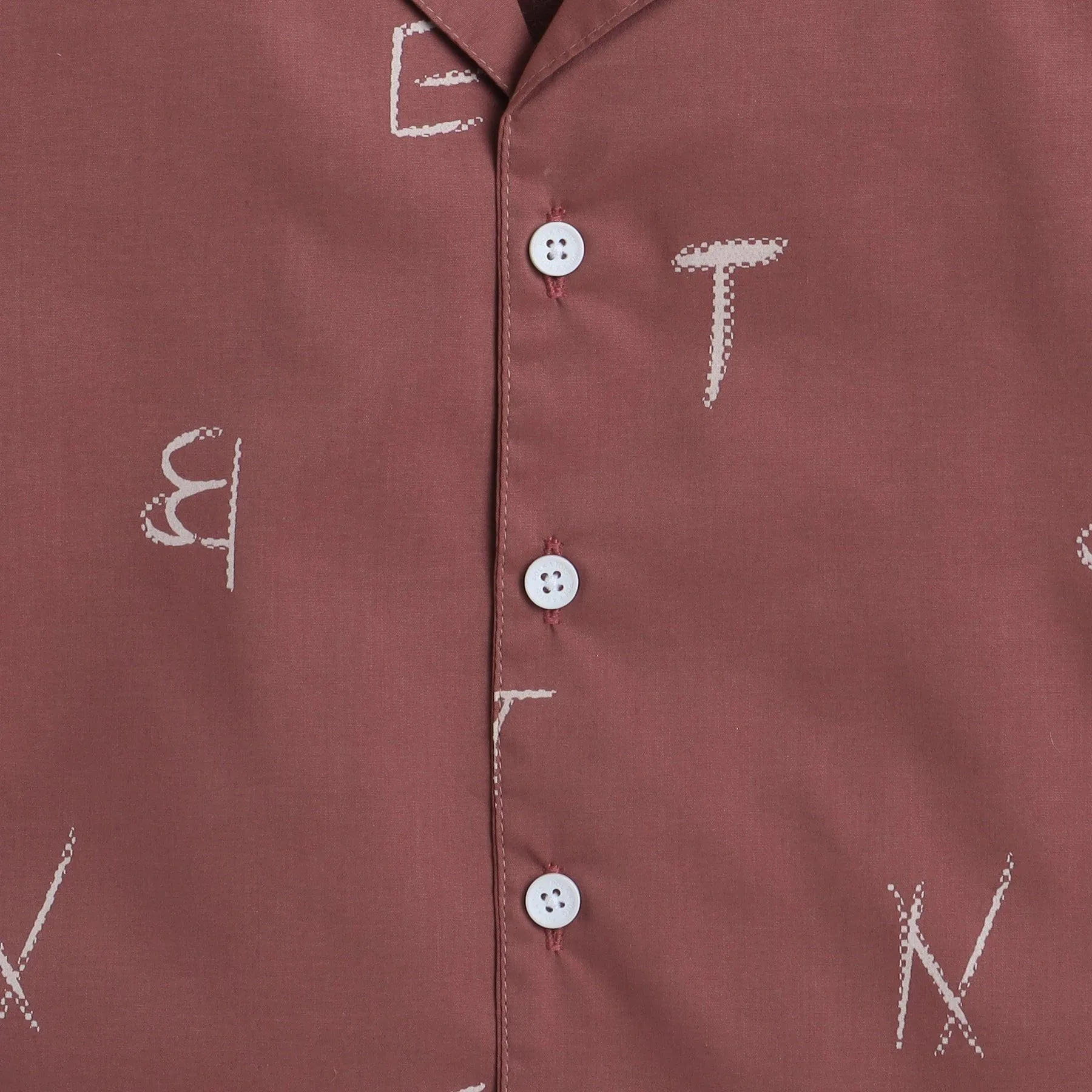 Polka Tots Half Sleeve Shirt Tennis Collar Alphabet Print - Brown