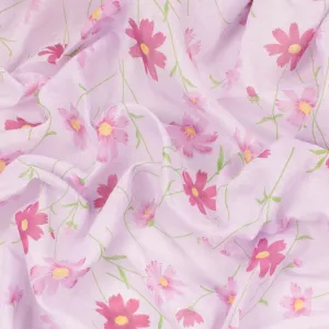 Printed Cotton Voile Design-90 Pink Flowers on Lilac