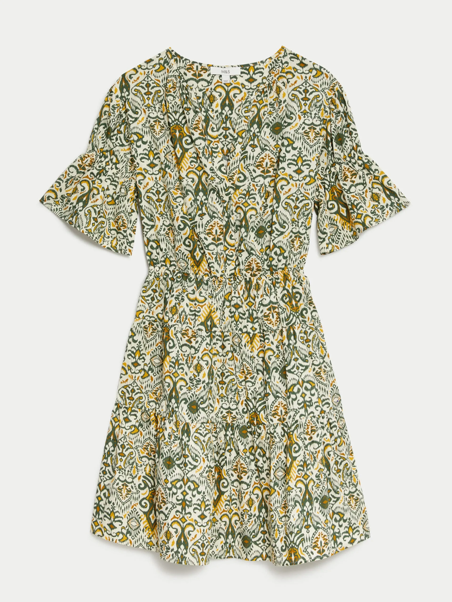 Pure cotton printed mini waisted smock dress