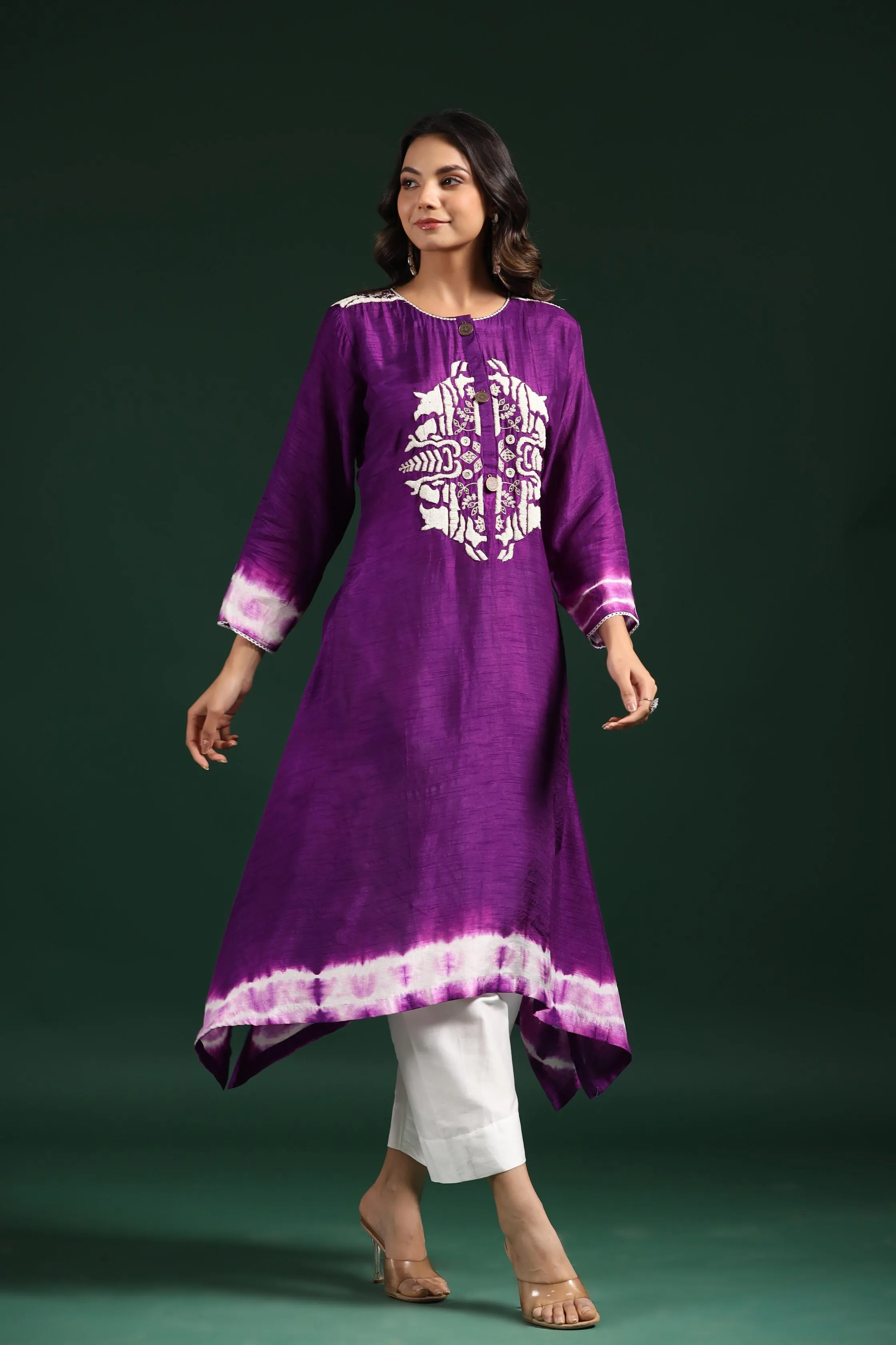 Purple Tie Dye Raw Silk Kurta & Pants Set