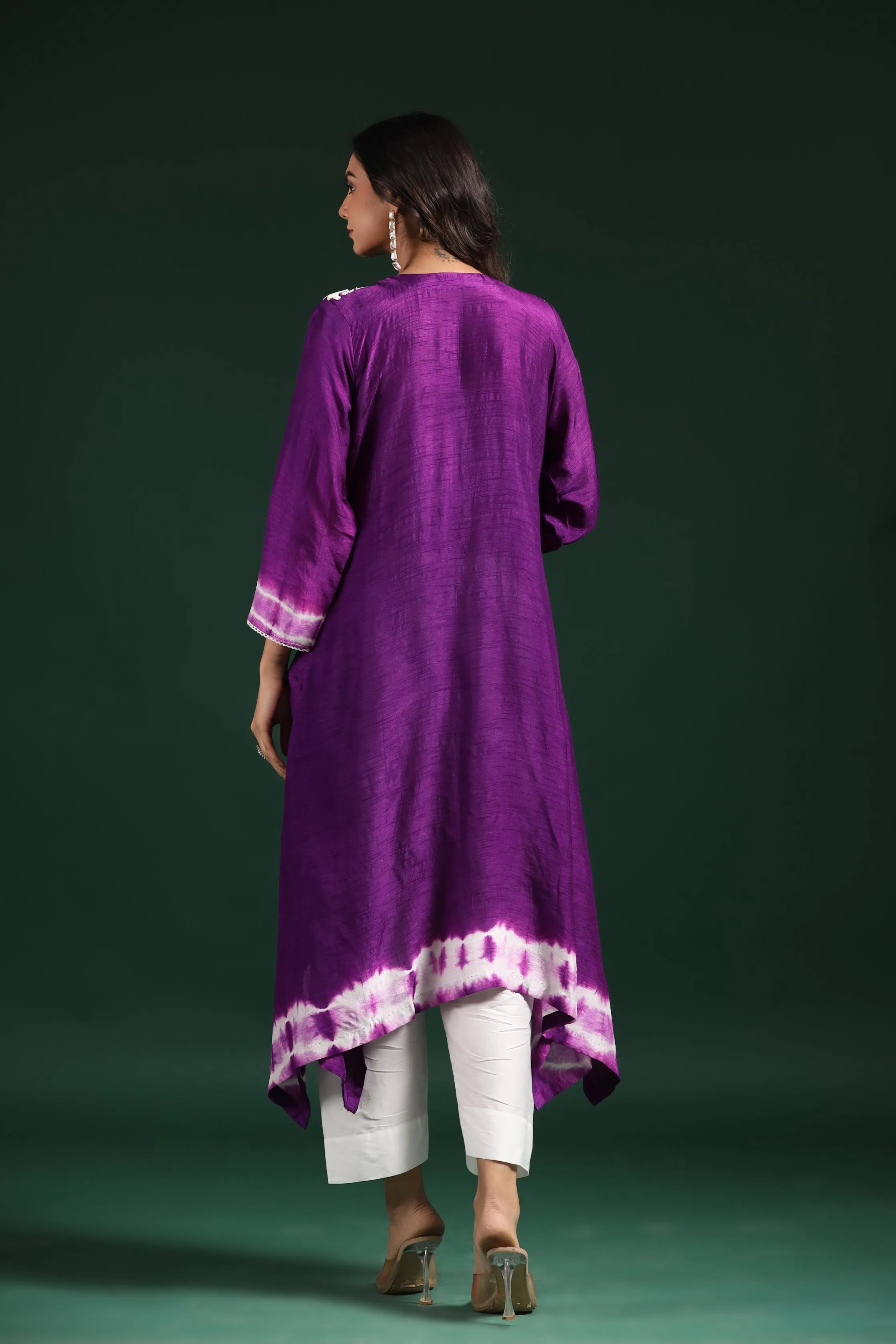 Purple Tie Dye Raw Silk Kurta & Pants Set