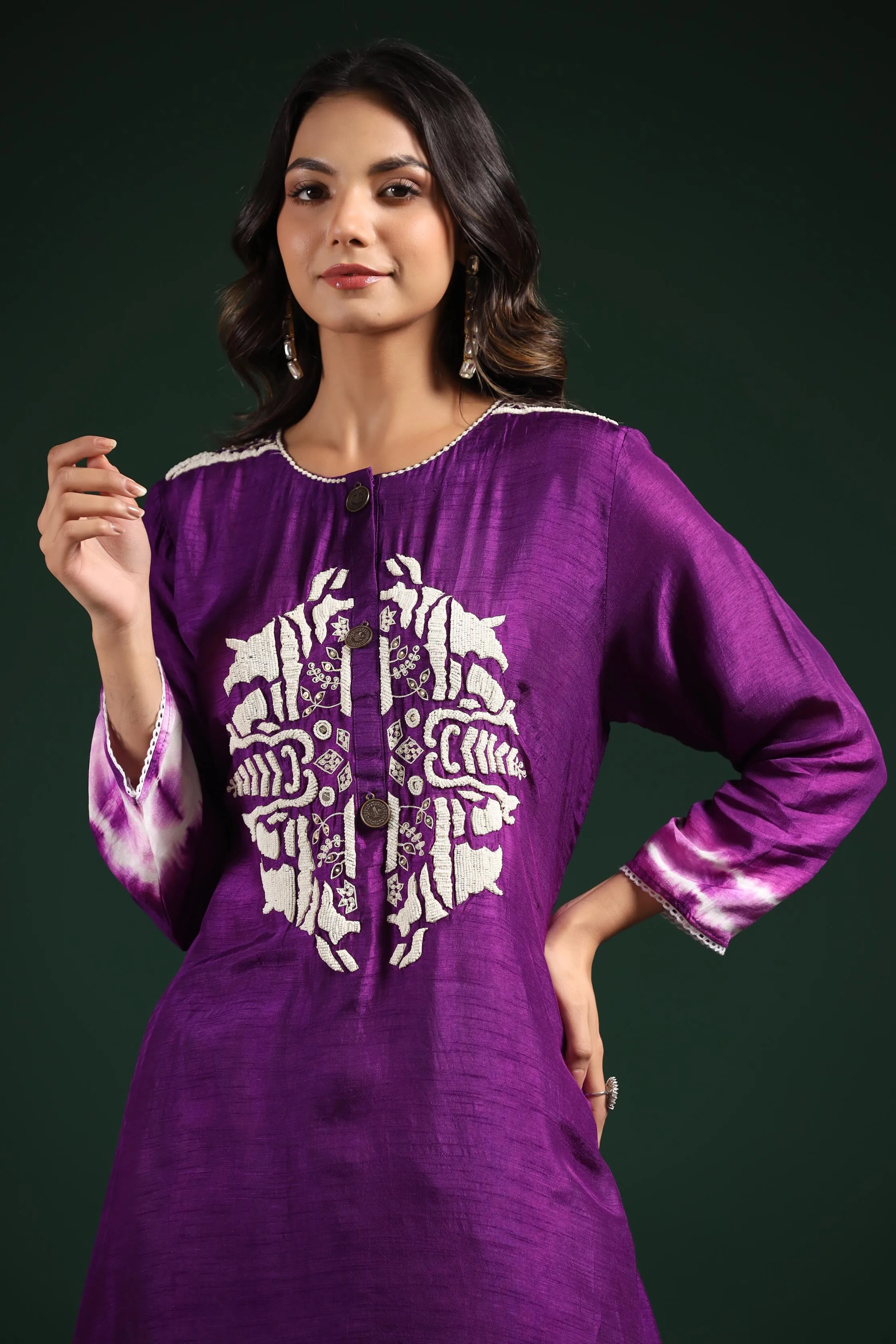 Purple Tie Dye Raw Silk Kurta & Pants Set