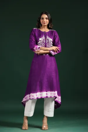 Purple Tie Dye Raw Silk Kurta & Pants Set