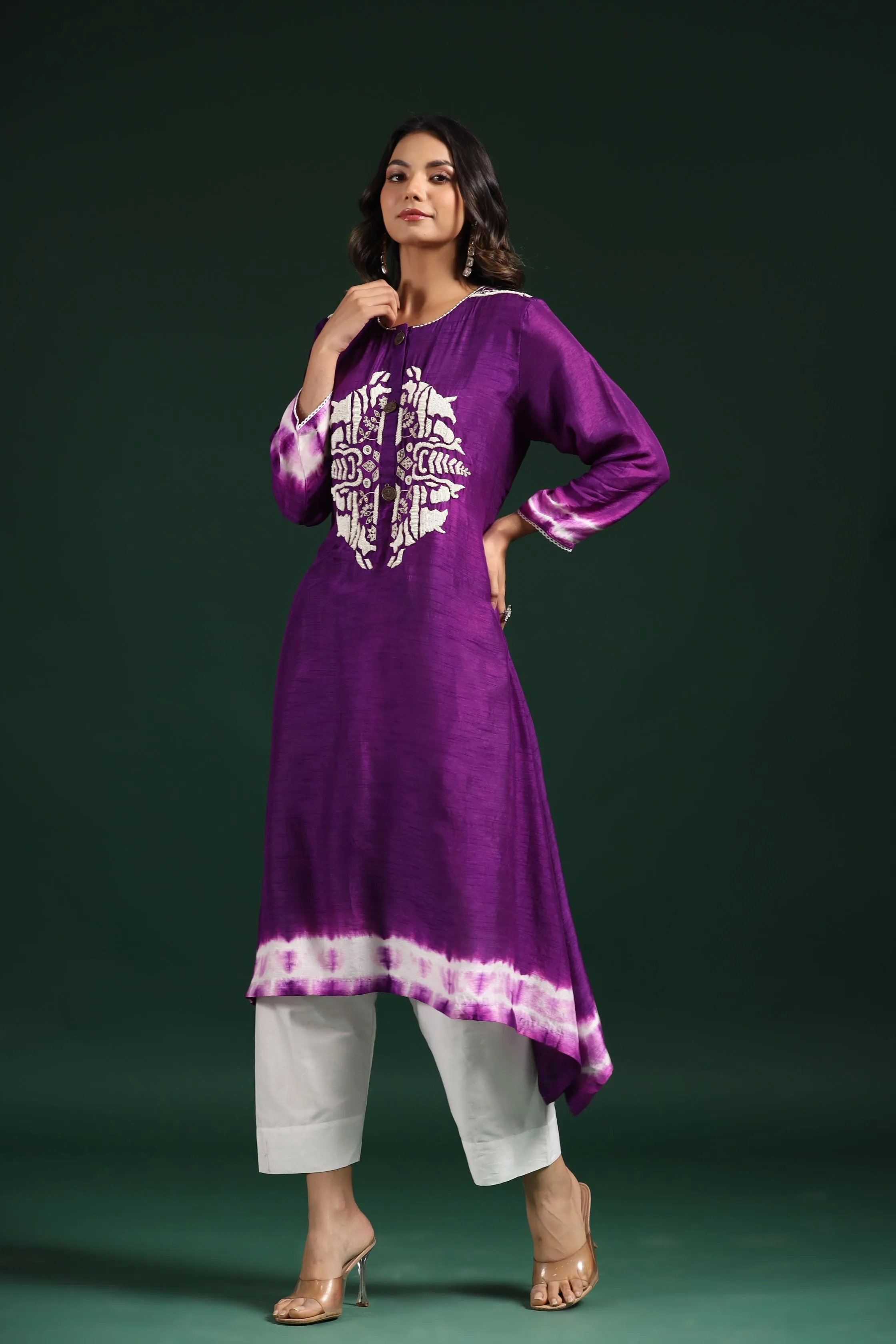 Purple Tie Dye Raw Silk Kurta & Pants Set