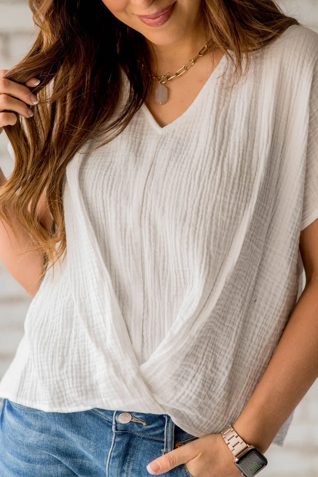 Relaxed Bottom Wrap V-Neck Blouse