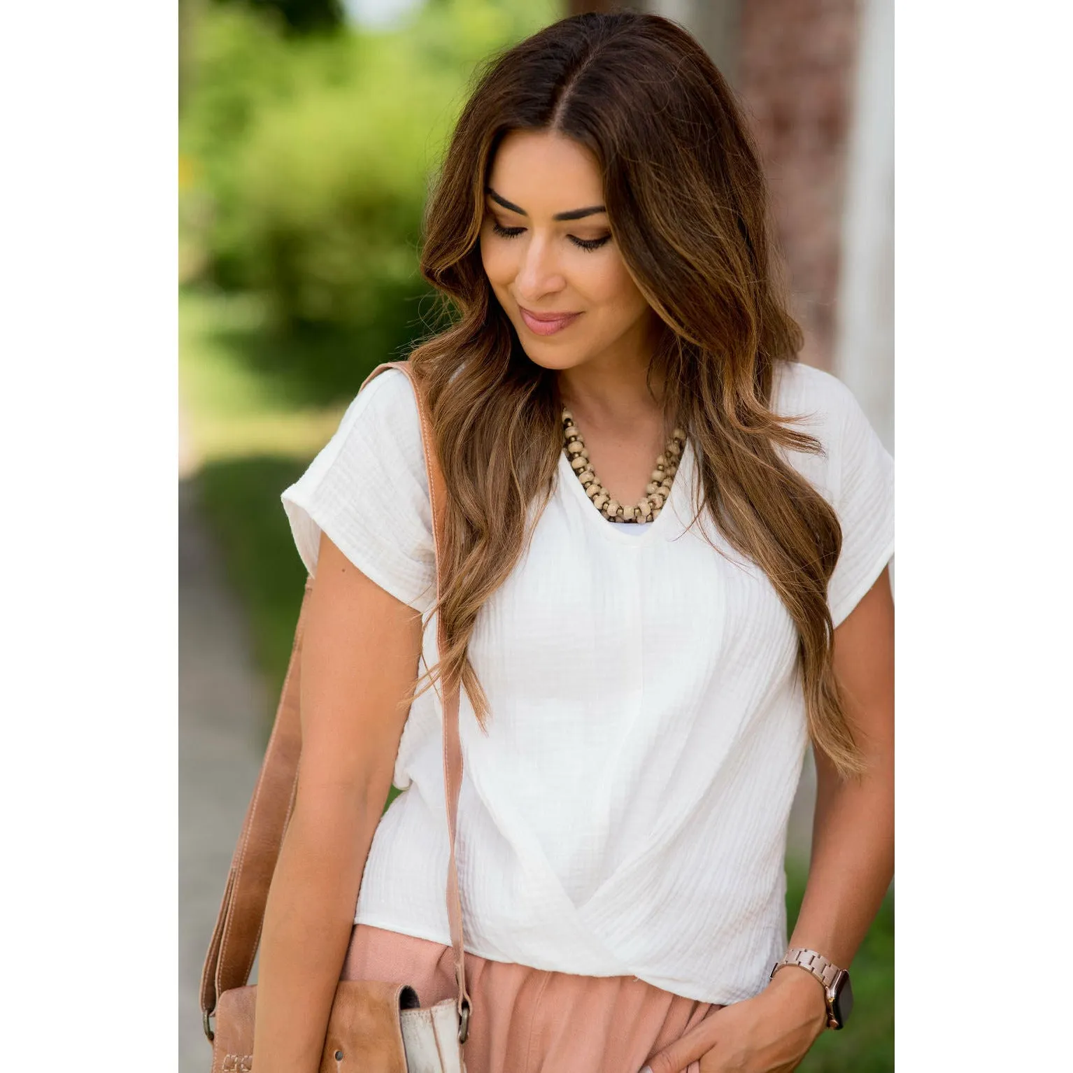 Relaxed Bottom Wrap V-Neck Blouse