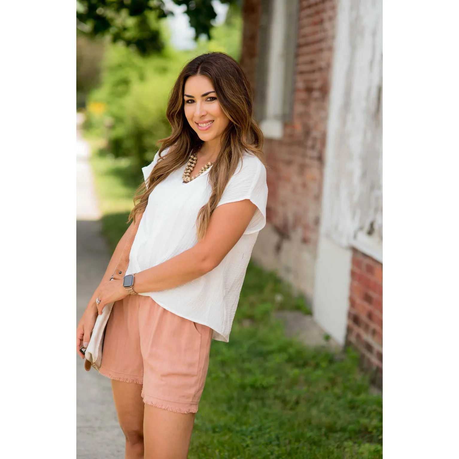 Relaxed Bottom Wrap V-Neck Blouse