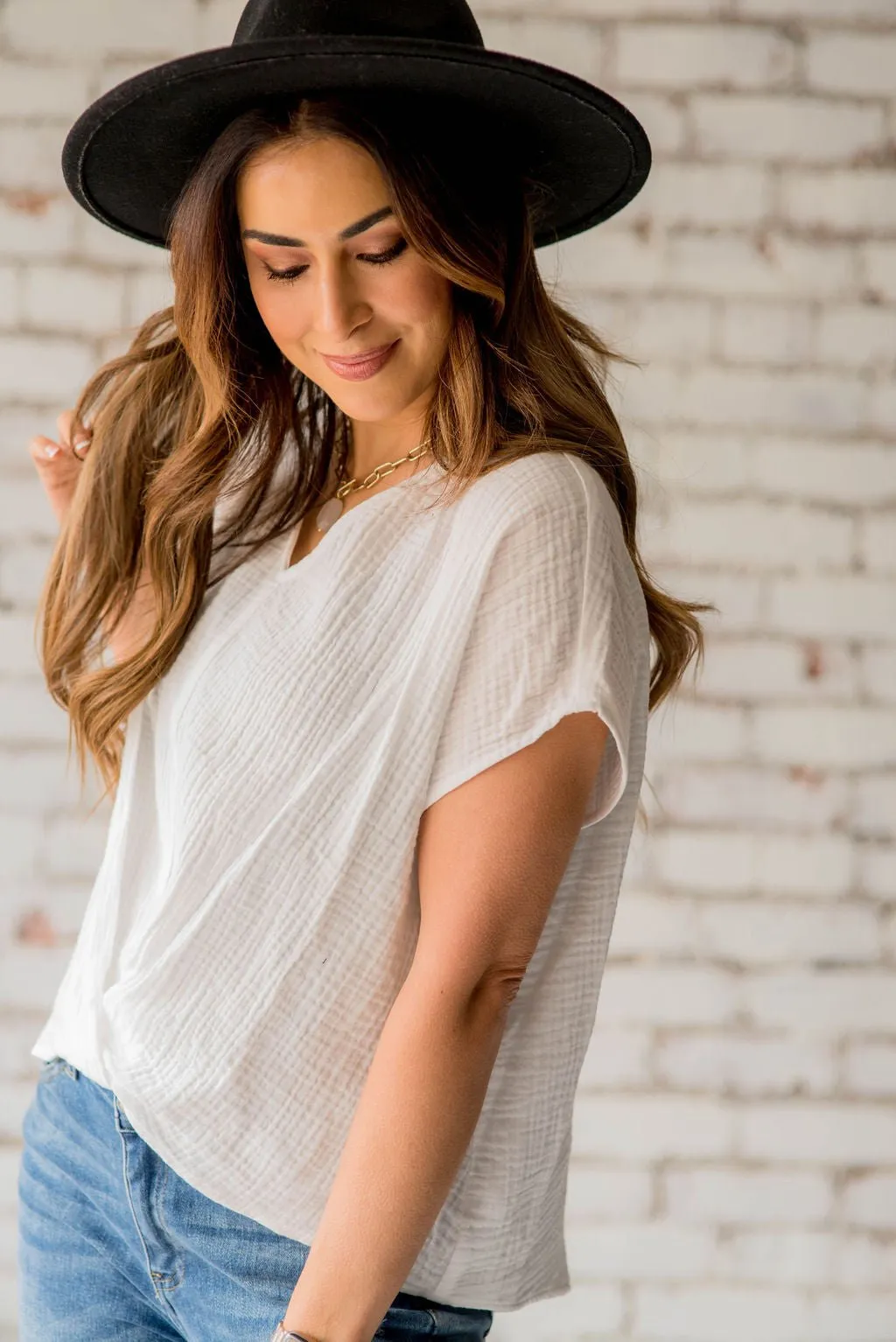 Relaxed Bottom Wrap V-Neck Blouse