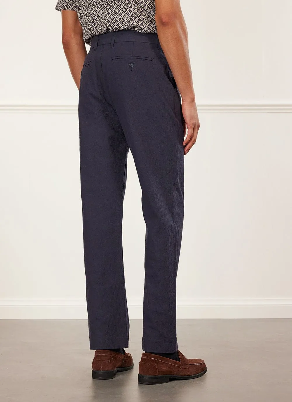 Tailored Seersucker Trousers | Navy