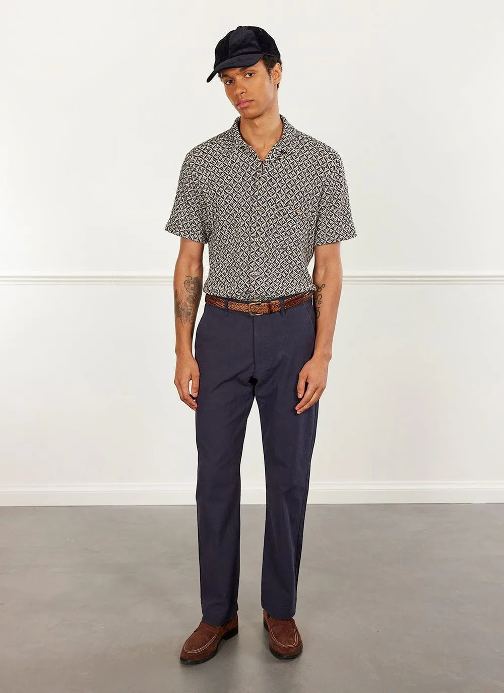 Tailored Seersucker Trousers | Navy