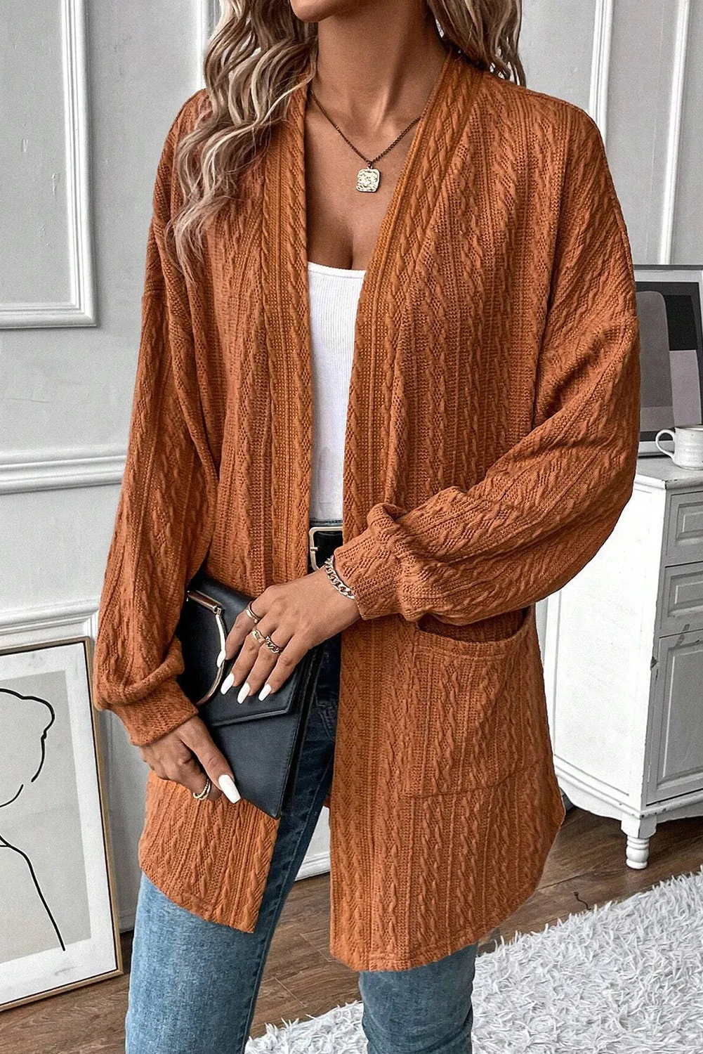 Texture Knit Open Front Cardigan