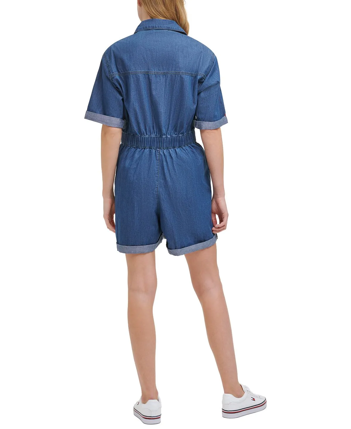 Tommy Jeans Women's Smocked Collared Romper Blue Size M