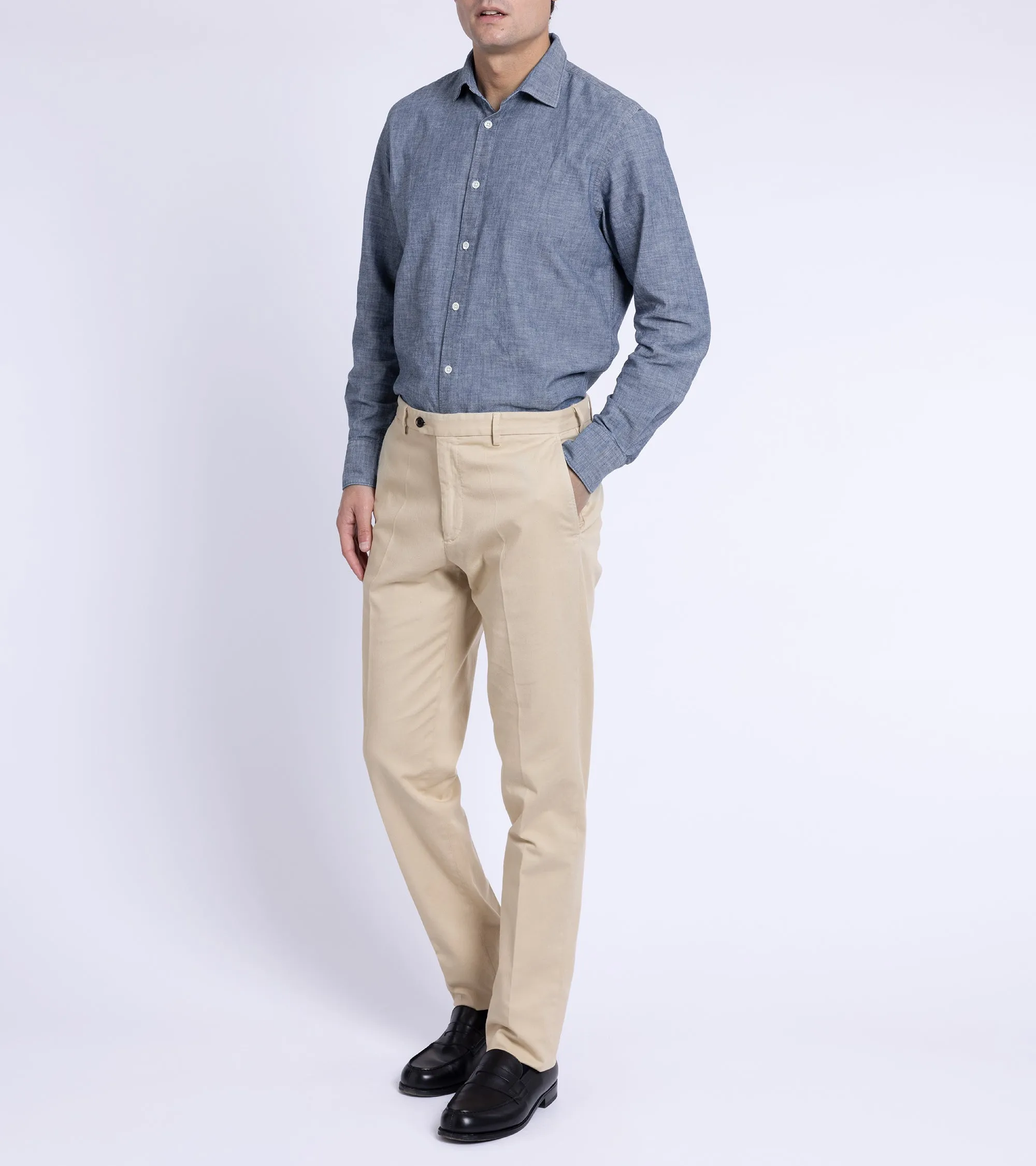 Trunk Palmer Flat Front Cotton Twill Trousers: Sand