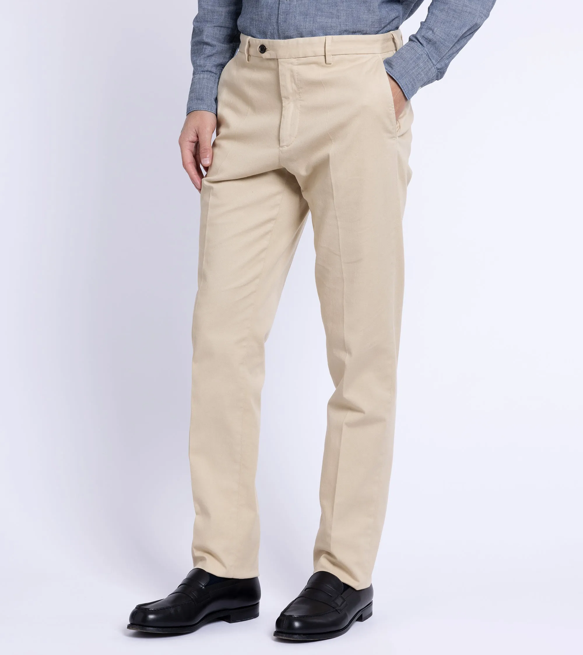 Trunk Palmer Flat Front Cotton Twill Trousers: Sand