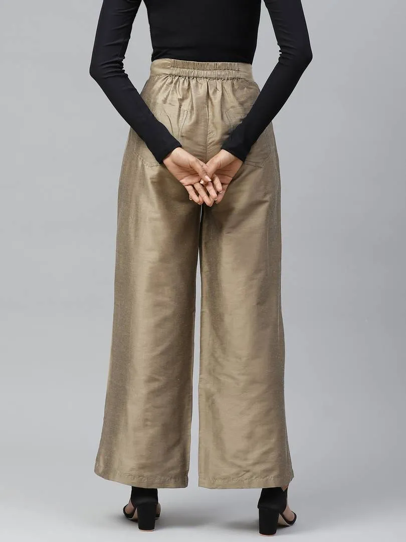 Women Taupe Smart Flared Solid Parallel Trousers