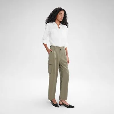 Women's High-Rise Straight Leg Cargo Pants - A New Day Green S