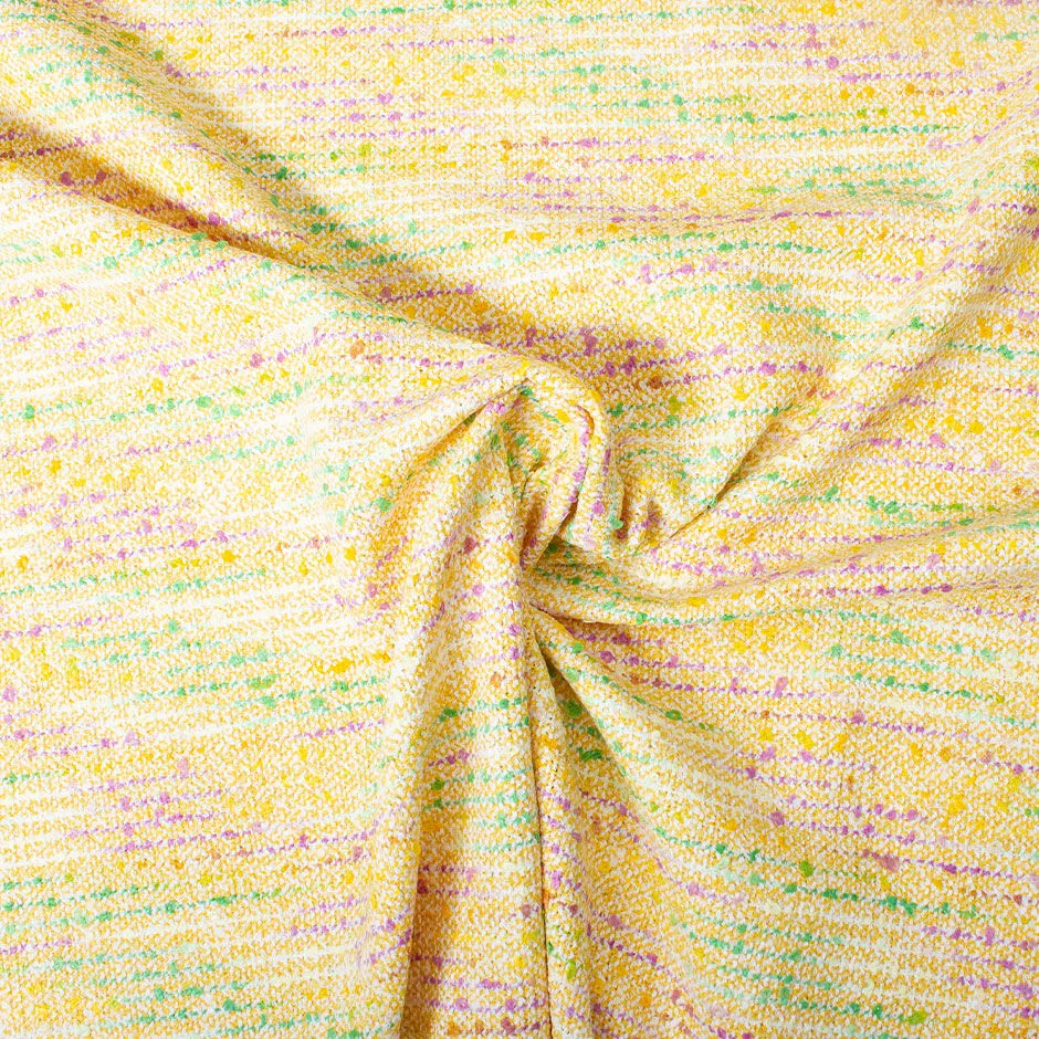 Yellow Cotton Blend Purple & Green Flecked Bouclé